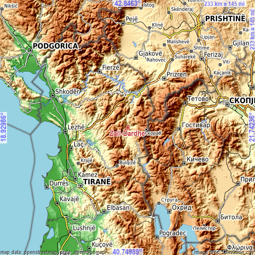 Topographic map of Zall-Dardhë