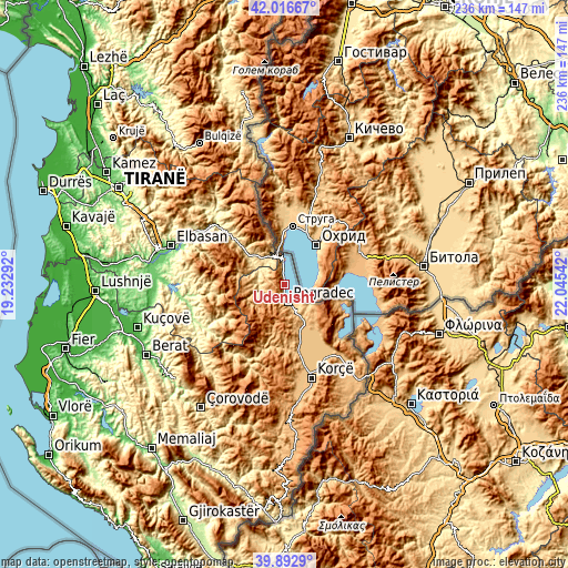 Topographic map of Udënisht