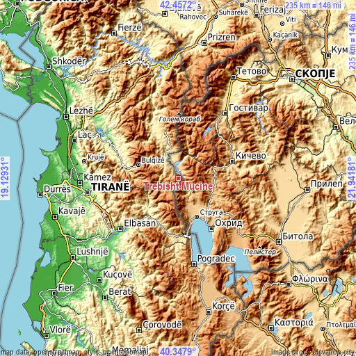 Topographic map of Trebisht-Muçinë