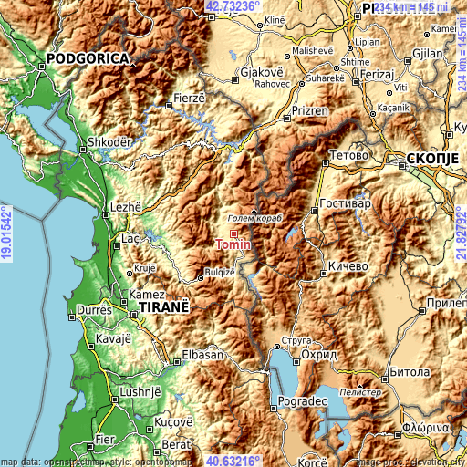 Topographic map of Tomin