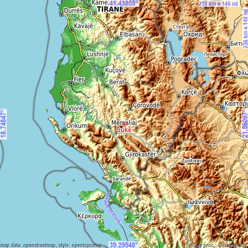 Topographic map of Sukë