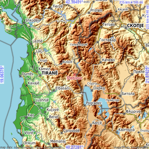 Topographic map of Steblevë