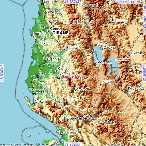 Topographic map of Skënderbegas