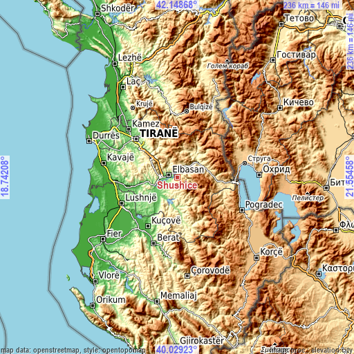 Topographic map of Shushicë