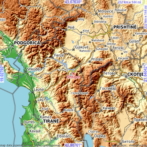 Topographic map of Shtiqën