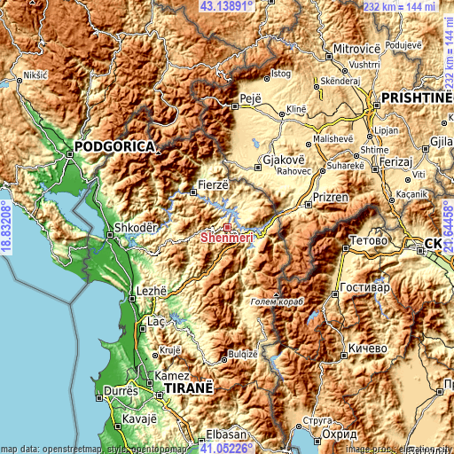 Topographic map of Shënmëri