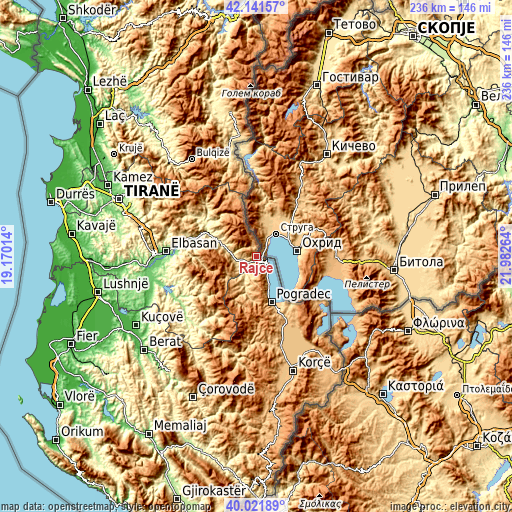 Topographic map of Rajcë