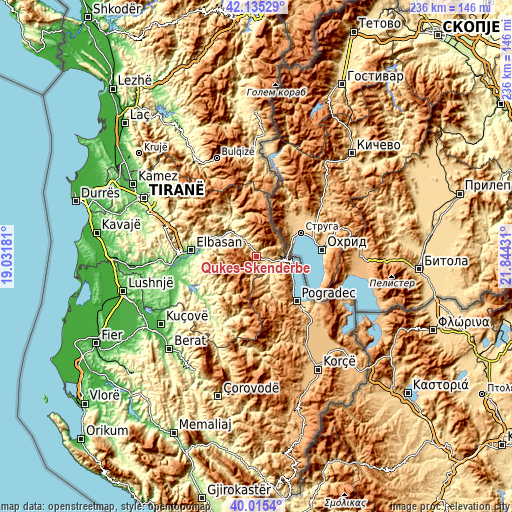 Topographic map of Qukës-Skënderbe