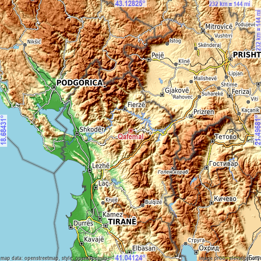 Topographic map of Qafëmal