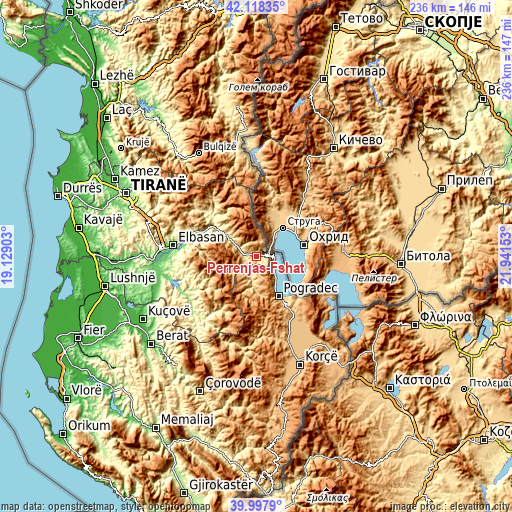 Topographic map of Përrenjas-Fshat