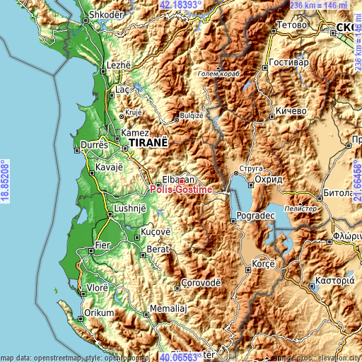 Topographic map of Polis-Gostimë