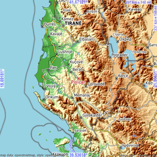 Topographic map of Poliçan