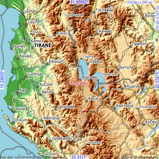 Topographic map of Pogradec