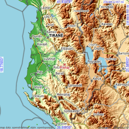 Topographic map of Pishaj