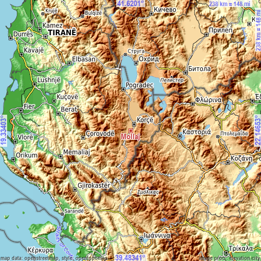 Topographic map of Mollaj