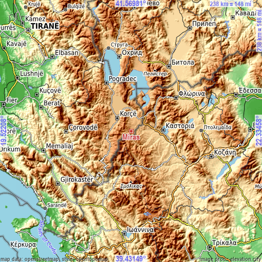 Topographic map of Miras