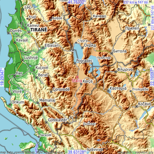 Topographic map of Maliq