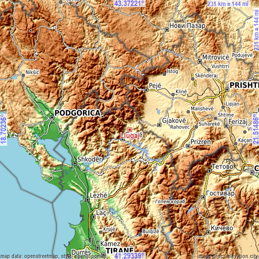 Topographic map of Llugaj