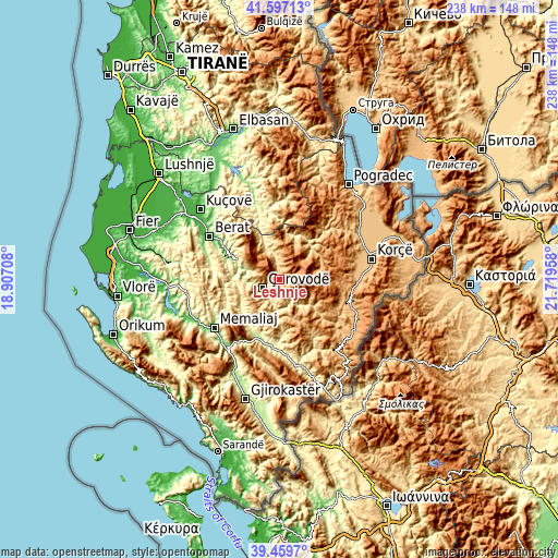 Topographic map of Leshnjë