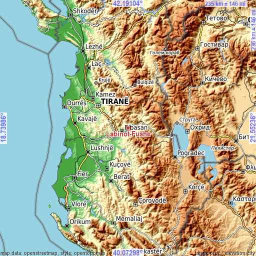 Topographic map of Labinot-Fushë