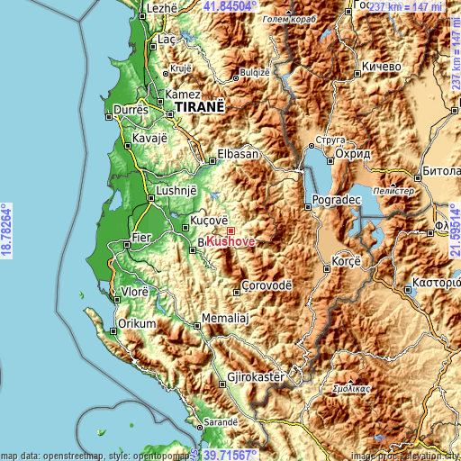 Topographic map of Kushovë