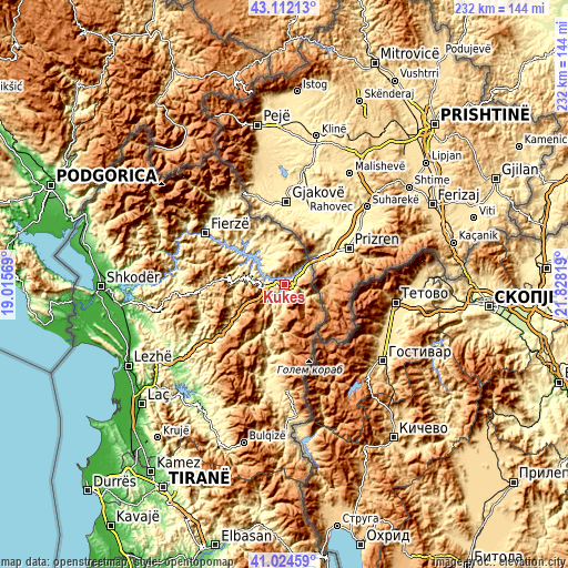 Topographic map of Kukës