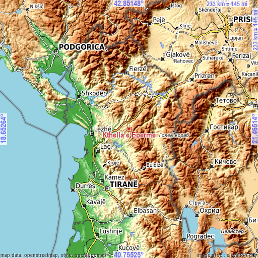 Topographic map of Kthella e Epërme