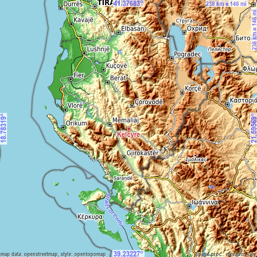 Topographic map of Këlcyrë