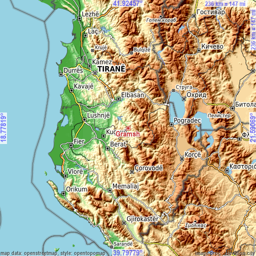 Topographic map of Gramsh