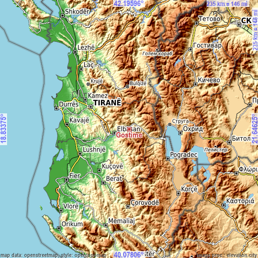 Topographic map of Gostimë