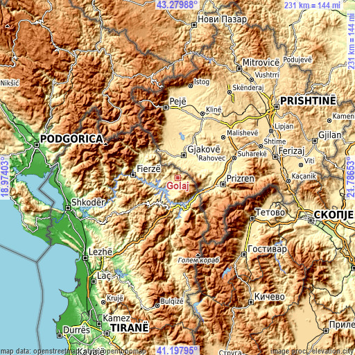 Topographic map of Golaj