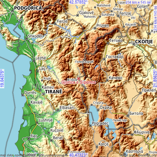 Topographic map of Gjorica e Sipërme