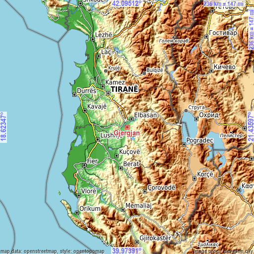 Topographic map of Gjergjan