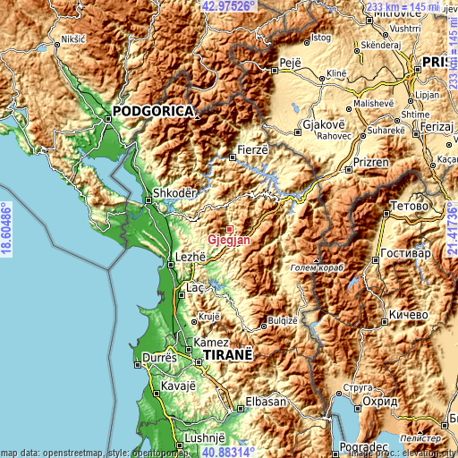 Topographic map of Gjegjan