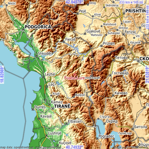 Topographic map of Fushë-Lurë