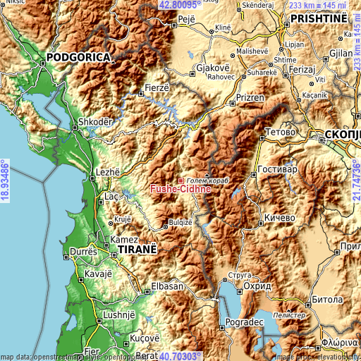 Topographic map of Fushë-Çidhnë