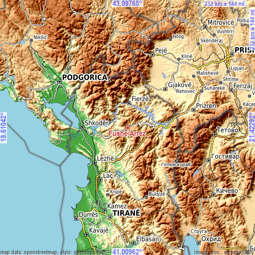 Topographic map of Fushë-Arrëz