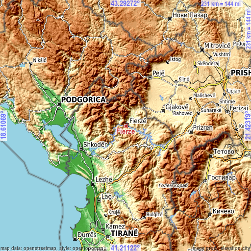 Topographic map of Fierzë