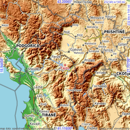 Topographic map of Fajzë