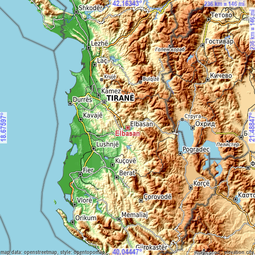 Topographic map of Elbasan