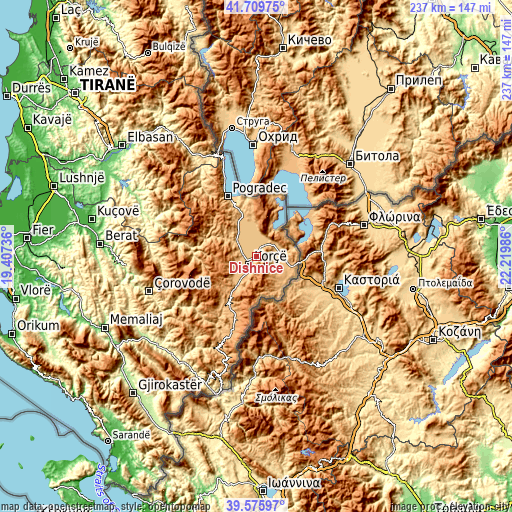 Topographic map of Dishnicë