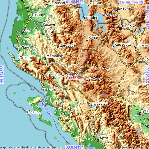 Topographic map of Çarshovë