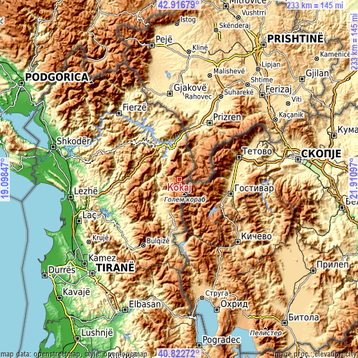 Topographic map of Kokaj