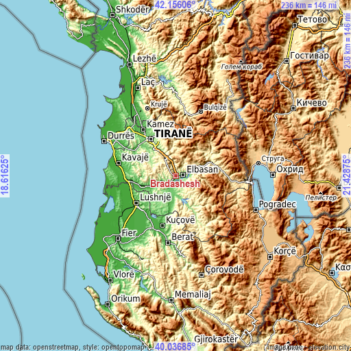 Topographic map of Bradashesh