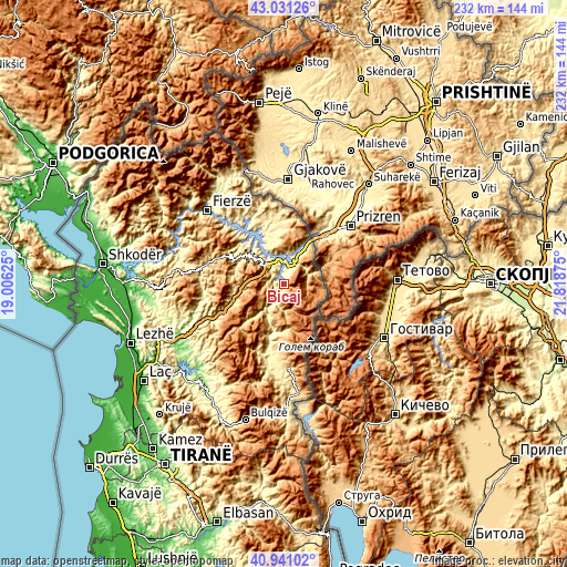 Topographic map of Bicaj