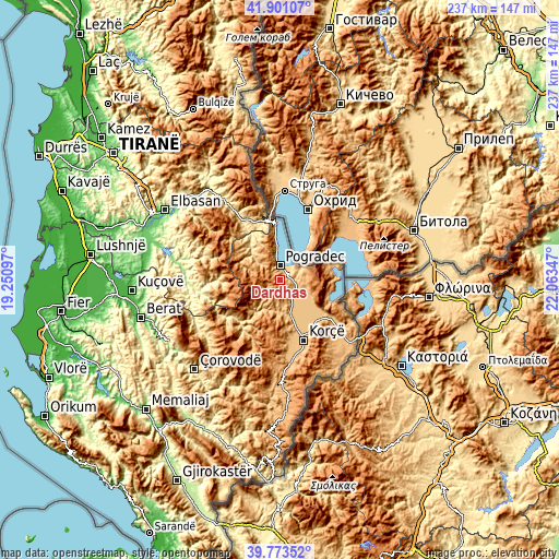 Topographic map of Dardhas