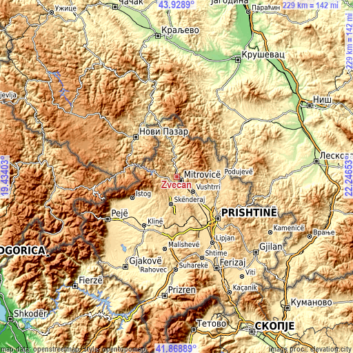 Topographic map of Zvečan