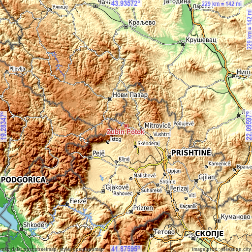 Topographic map of Zubin Potok