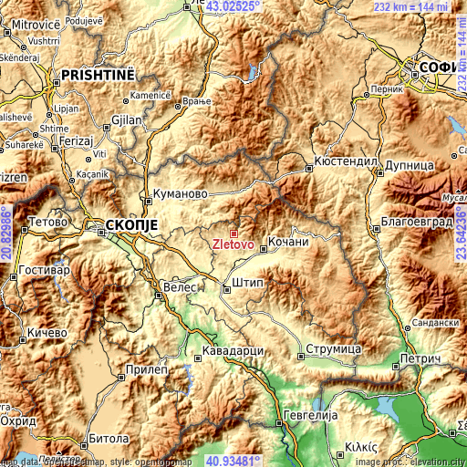 Topographic map of Zletovo