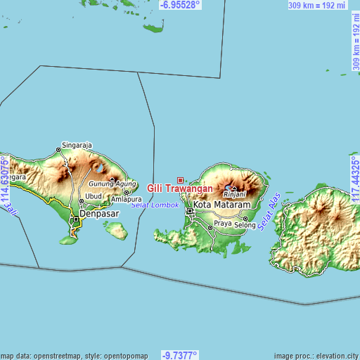 Topographic map of Gili Trawangan